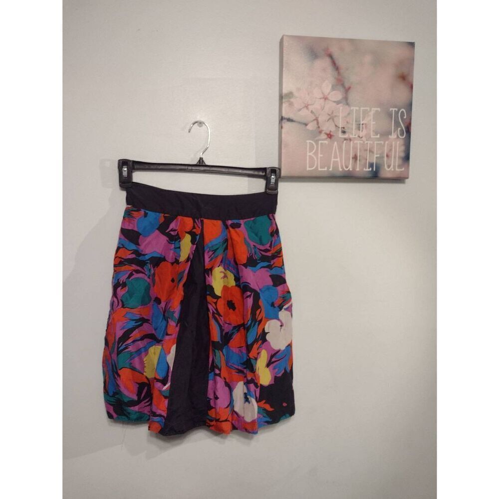 Anthropologie Lil Silk Multicolor Floral Pleated Side Zipper Size 0